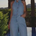 ZARA  jumpsuit denim halter wide leg open back bohemian casual summer Photo 1