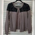 New York & Company M Beige Black Lace Trim Cardigan Size M Photo 0