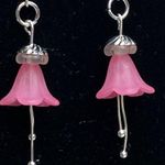 Handmade Dark Pink Trumpet Flower Dangle Earrings Photo 1