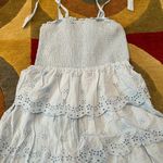 American Eagle Light Blue Eyelet Ruffle Smocked Tie Sleeve Mini Dress Medium Photo 1