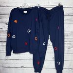 Lou & grey  NWT XL Blue - Heart Embroidered 2 Pc Sweatshirt Top & Jogger Pant Set Photo 0