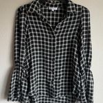 Waverly Grey Black Gray Plaid Button Down Long Bell Sleeve Blouse Women S Casual Photo 0