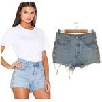 Levi's Shorts Womens 29 501 Dibs High Rise Cut Off Logo Stripe Light Wash Blue Photo 1