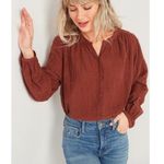 Old Navy boho terracotta peasant tunic top embroidered tiered button down size M Photo 0