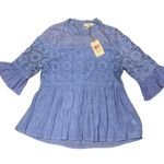 Entro  Pastel Blue Lace Top Babydoll Flowy Blouse New Photo 1
