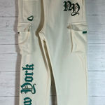 Brooklyn Cloth . New York sweatpants size L ivory embroidered pockets Photo 0