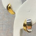 14K Two Tone Gold Hoop Earrings Clip On Shiny Polished Modern X Shape Photo 2