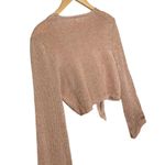Dee Elly Metallic Shimmer Cropped Front Tie Bell Long Crochet Sleeve Rose Gold M Photo 3