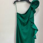 Mango Dark Green One-Shoulder Rose Ruffle Maxi Dress Size 8 Photo 2
