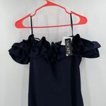 XScape Dress Size 14 Ruffle Off The Shoulder Slit Formal Evening Gown Navy NWT Photo 9