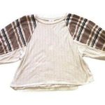 143 Story Womens Size Medium Knit Top Mixed Media Balloon Sleeve Sweater Top Photo 0