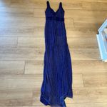 Mac Duggal  Blue Sequin Beaded Sheath V-Neck Sleeveless Prom Formal Dress Photo 5