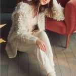 EXPRESS  Fluffy Chunky Fringe Cardigan Cream Size M Sleeve Detail Photo 9