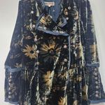 Free People Hazel Duster Velvet Coat Floral Print Black Gold Brown Lined M H Photo 6