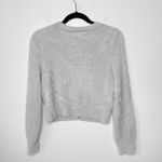 Aerie Fuzzy Cropped Cardigan Stone Deep V-Neck Button Front Small Soft #2926 Photo 6