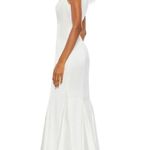 Mac Duggal NWT  #68137 Satin Feather Shoulder V-Neck‎ Gown in White Sz 4 $798 Photo 1