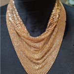 Women's Gold Mesh Bib Statement Necklace With Adjustable Lobster Clasp Chain Photo 0