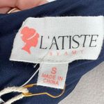 L'ATISTE Metallic Halter Honeycomb Dress Blue Gold Size Small NWT Photo 9