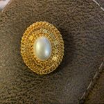 Gold Tone White Pearl Scarf Clip Western German Photo 1