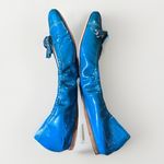 Prada  37 Ballet Flats Blue Leather Lined Foldable Slip On Travel Gold Name Logos Photo 2