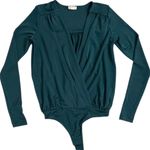 Free People Teal Green Bodysuit XS Long Sleeve V Neck Wrap Surplice Stretch Photo 1