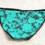 Nanette Lepore 🆕  jacquard floral turquoise blue black trim bikini bottoms Photo 5