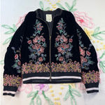 Elevenses Elévenses Bomber Jacket Embroidered Floral Black Pink Yellow Green Size S Photo 0