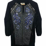 Intermix Anhha  Beaded Embroidered‎ Jacket Sweater Floral Black Zip Up M Gray Med Photo 0