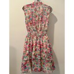 Sam Edelman  Multicolor Floral Dress Pink Teal Ruched Waist Tiered Skirt Sz S EUC Photo 2