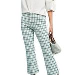 Anthropologie The Essential Cropped Flare Pants Green Cream Plaid size small Photo 0