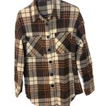 Boutique Brown Plaid Print Boyfriend  Long Sleeves Shirt Coat Lg Photo 2