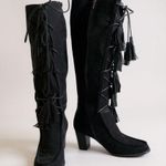 JoyFolie Cheyne Black Suede Knee High Boots Tassel Detail Lace Up 10 Boho Photo 0