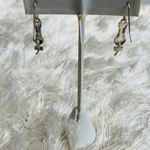 Vintage Silver Cat Articulated Tail Bow Earrings Blue Stones 1" length Photo 3