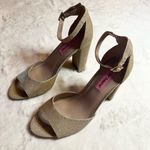 Betsey Johnson  Gold Glitter Shimmer Peep Toe Ankle Strap Block Heels Size 8.5 Photo 3