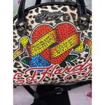 Ed Hardy  Cheetah Satchel with Vibrant Rhinestone Heart Photo 1