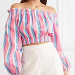 STAUD  Fair off-the-shoulder multi color striped stretch-cotton poplin crop top S Photo 0