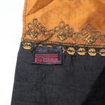 CRC 100% Silk Orange & Black Color Block Scarf Mirror Work Bohemian India Made Photo 3