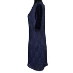 T Tahari  Blue Metallic Lace Velvet Dress Sheath Boat Neck Size Medium Photo 3