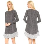 Rachel Zoe  Dress Women 4 Black Ivory Silk Anika Grid Print Ruffle Hem‎ Mini Photo 1