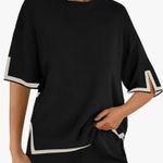 Amazon size large black and white knit short sleeve popover neutral clean girl Photo 0
