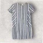 Paper Crane  Dress Womens M Striped Blue Gray Linen Pockets Casual Shift Relaxed‎ Photo 1
