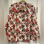 NWOT Potpourri Size 2X Rose Floral Print Button Down Denim Shacket Top Pockets Pink Photo 0