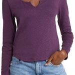 Madewell Split Neck Long Sleeve T-Shirt Crop Rounded Hem Heathered Plum XL NWT Photo 0