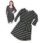 Moa Moa SWEATER DRESS Womens SM Black White Striped Knit Pockets Tie Waist Belt Photo 9