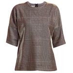 Akris Punto Metallic Lurex Glen Check Top 3/4 Sleeve Plaid Silver Women's 12 Photo 0