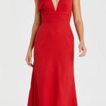 Mac Duggal Red Sleeveless V Neck Bow Detail Mermaid Gown Photo 0