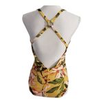Kona Sol  Women's Tortoise Ring High Coverage Swimsuit Yellow Floral Size M Photo 2