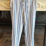 Per Se Linen Pants Drawstring Waist Stripe White Blue PS Photo 0