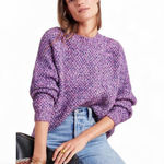 Raga  Anthropologie Rita Women's Metallic Purple Knit Crew Neck  Chunky Sweater Photo 0