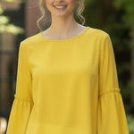 Roommates Womens Blouse M Yellow Bell Sleeve Crew Neck Casual Top Photo 0